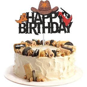 Cowboy Cake Topper Cowboy Hats Boots Glitter Happy Birthday Cake Topper Decorations for Cowboy Theme Party Birthday Party Supplies