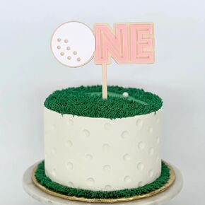 Pink Golf Cake Topper - Girls Hole in One Cake Topper, Girl Golf First Birthday Cake Smash Photo Props, Girls 1st Year Birthday Party Decorations