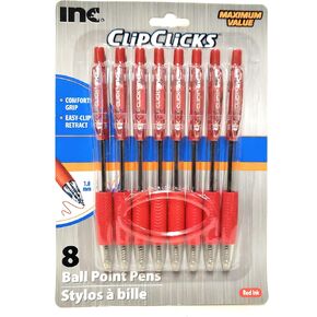 INC Retractable Ball Point Pens, 1.0 mm, Red Ink, 8-pack