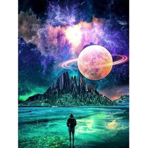 yiyue diy diamond kits للطفل البالغ 5D الخيال Planet لوحة الصليب غرزة القمر الكامل جولة الحفر الكريستال وديكور المنزل 12x16 بوصة ، رقم 11