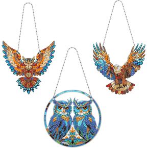 MaiYiYi 3 PCS DIY Diamond Art Ornaments Owl Special Crystal Gem Craft Painting Kit Cute Owl Diamond Painting Ornaments for Adult Beginners Home Wall Window Art Decor (13.39X7.48 inch)