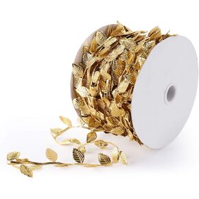 TOPZEA 43.7 Yards Gold Leaf Trim Ribbons, Artificial Vine Leaves Christmas Ribbon Trim Rope Spool for Wreath Making, DIY Crafts, Gift Wrapping, Wedding Party, Garland Home Decorations