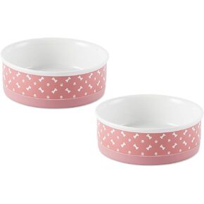 Bone Dry Ceramic Pet Bowls, Microwave & Dishwasher Safe Non-Slip Bottom for Secure Feeding with Less Mess, Medium Bowl Set, 6x2, Rose, 2 Count