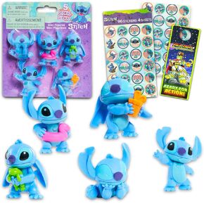 Disney Stitch Mini Figures Set - Bundle of 5 Lilo and Stitch Cake Toppers, Stitch Stickers, and More | Disney Cupcake Party Supplies