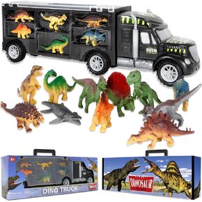 MOBIUS Toys Dinosaur Truck Carrier - Dinosaurs Playset with 12 Toy Action Figures - World Dino Toy Set with XL Playmat for Toddlers Boys or Girls, 3 to 7 Years Old