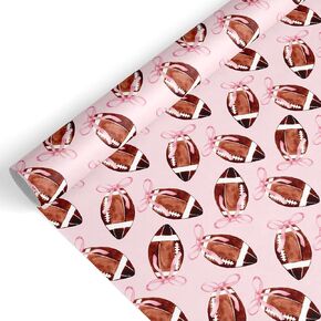 FYSUIMU Football Wrapping Paper -Mini Roll- 17 In x 32.8 Ft Pink Coquette Bow Gift Wrap Paper for Holiday Baby Shower Birthday Party Wrapping Supplies
