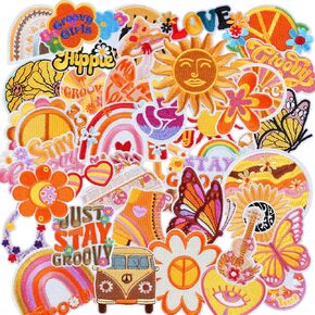 40pcs Pink Preppy Iron/Sew on Patches, Fashion Y2K Embroidered Applique, Cool Cute Decoration Stickers for Clothes, Hat, Shoe, Jeans, Dress, Bag