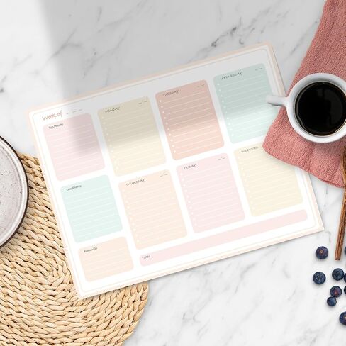 Blu Monaco Pastel Border Border Plannner Notepad-قائمة مهام أسبوعية مع 52 ورقة تمزق-لينة Pastel Weekly Plad مع التقويم والأهداف والأولويات in Kuwait