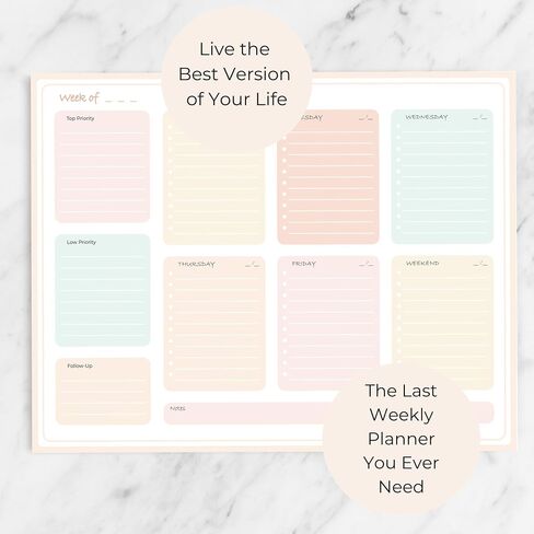 Blu Monaco Pastel Border Border Plannner Notepad-قائمة مهام أسبوعية مع 52 ورقة تمزق-لينة Pastel Weekly Plad مع التقويم والأهداف والأولويات in Kuwait
