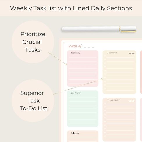 Blu Monaco Pastel Border Border Plannner Notepad-قائمة مهام أسبوعية مع 52 ورقة تمزق-لينة Pastel Weekly Plad مع التقويم والأهداف والأولويات in Kuwait