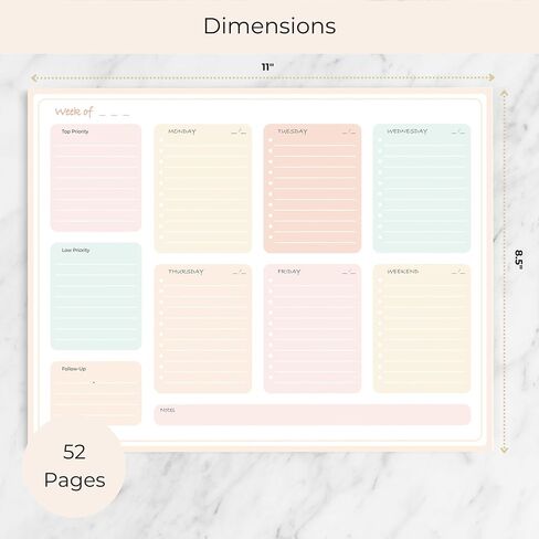 Blu Monaco Pastel Border Border Plannner Notepad-قائمة مهام أسبوعية مع 52 ورقة تمزق-لينة Pastel Weekly Plad مع التقويم والأهداف والأولويات in Kuwait