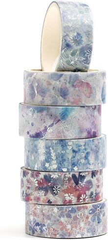 YUBBAEX 6 Rolls Floral Gold Washi Tape Set Silver Foil Masking Tape Decorative for Arts, DIY Crafts, Bullet Journal Supplies, Planners, Scrapbook, Card/Gift Wrapping (Twilight Garden) in Saudi Arabia