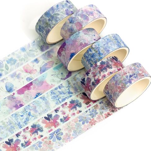 YUBBAEX 6 Rolls Floral Gold Washi Tape Set Silver Foil Masking Tape Decorative for Arts, DIY Crafts, Bullet Journal Supplies, Planners, Scrapbook, Card/Gift Wrapping (Twilight Garden) in Saudi Arabia