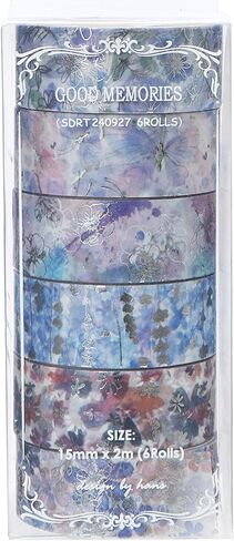 YUBBAEX 6 Rolls Floral Gold Washi Tape Set Silver Foil Masking Tape Decorative for Arts, DIY Crafts, Bullet Journal Supplies, Planners, Scrapbook, Card/Gift Wrapping (Twilight Garden) in Saudi Arabia