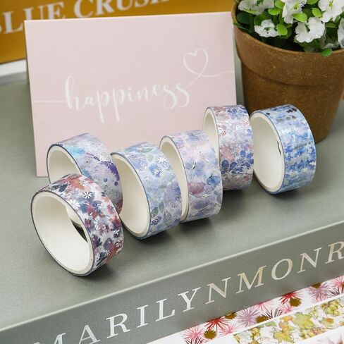 YUBBAEX 6 Rolls Floral Gold Washi Tape Set Silver Foil Masking Tape Decorative for Arts, DIY Crafts, Bullet Journal Supplies, Planners, Scrapbook, Card/Gift Wrapping (Twilight Garden) in Saudi Arabia