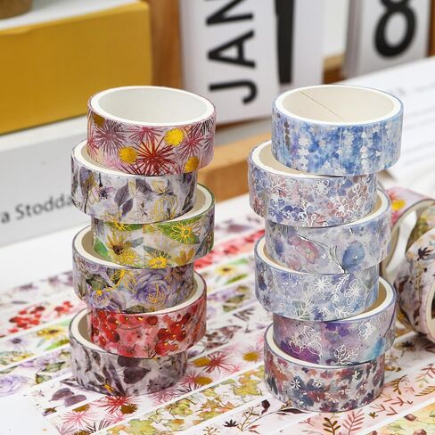 YUBBAEX 6 Rolls Floral Gold Washi Tape Set Silver Foil Masking Tape Decorative for Arts, DIY Crafts, Bullet Journal Supplies, Planners, Scrapbook, Card/Gift Wrapping (Twilight Garden) in Saudi Arabia
