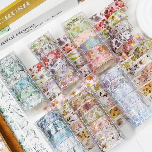YUBBAEX 6 Rolls Floral Gold Washi Tape Set Silver Foil Masking Tape Decorative for Arts, DIY Crafts, Bullet Journal Supplies, Planners, Scrapbook, Card/Gift Wrapping (Twilight Garden) in Saudi Arabia