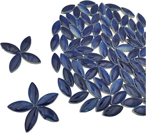 1.1lb Ceramic Mosaic Tiles for Crafts, Leaf Mosaic Pieces Porcelain Mosaic Tiles for Mosaic DIY, Stained Ceramics Supplies (Blue Flower) in Kuwait