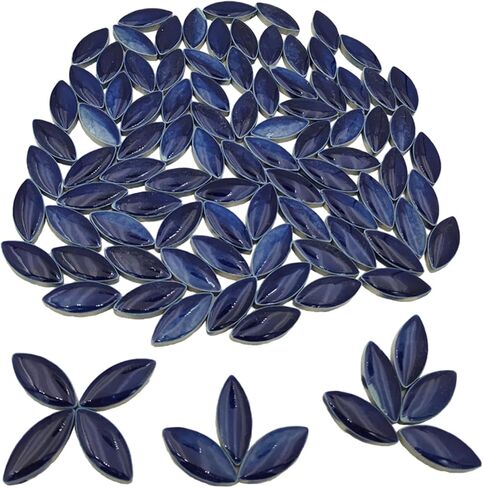 1.1lb Ceramic Mosaic Tiles for Crafts, Leaf Mosaic Pieces Porcelain Mosaic Tiles for Mosaic DIY, Stained Ceramics Supplies (Blue Flower) in Kuwait