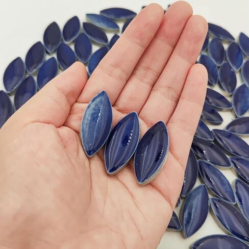 1.1lb Ceramic Mosaic Tiles for Crafts, Leaf Mosaic Pieces Porcelain Mosaic Tiles for Mosaic DIY, Stained Ceramics Supplies (Blue Flower) in Kuwait