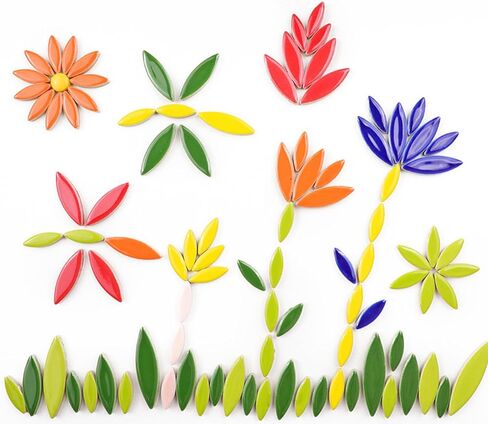 1.1lb Ceramic Mosaic Tiles for Crafts, Leaf Mosaic Pieces Porcelain Mosaic Tiles for Mosaic DIY, Stained Ceramics Supplies (Blue Flower) in Kuwait