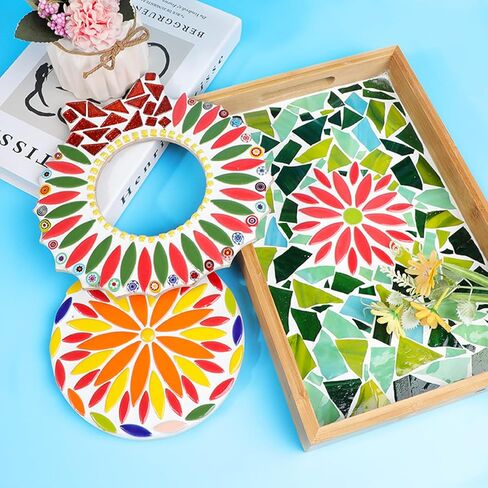 1.1lb Ceramic Mosaic Tiles for Crafts, Leaf Mosaic Pieces Porcelain Mosaic Tiles for Mosaic DIY, Stained Ceramics Supplies (Blue Flower) in Kuwait