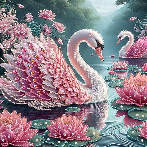AiYuanzsh 5D Special Shape Diamond Art Kits for Beginners, Diamond Painting Kits for Adults, Crystal Rhinestones Diamond Painting for Home Wall Decoration Gift 12×12 inch/30×30 cm, Beautiful Swan in Saudi Arabia