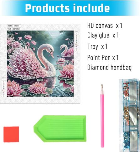 AiYuanzsh 5D Special Shape Diamond Art Kits for Beginners, Diamond Painting Kits for Adults, Crystal Rhinestones Diamond Painting for Home Wall Decoration Gift 12×12 inch/30×30 cm, Beautiful Swan in Saudi Arabia