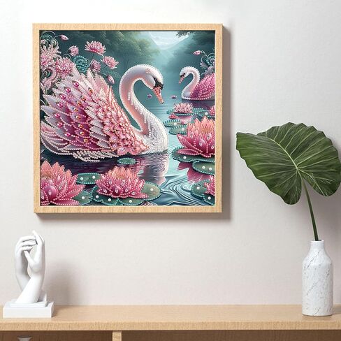 AiYuanzsh 5D Special Shape Diamond Art Kits for Beginners, Diamond Painting Kits for Adults, Crystal Rhinestones Diamond Painting for Home Wall Decoration Gift 12×12 inch/30×30 cm, Beautiful Swan in Saudi Arabia