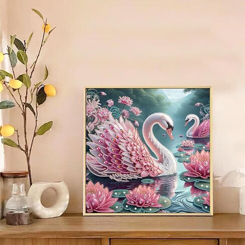 AiYuanzsh 5D Special Shape Diamond Art Kits for Beginners, Diamond Painting Kits for Adults, Crystal Rhinestones Diamond Painting for Home Wall Decoration Gift 12×12 inch/30×30 cm, Beautiful Swan in Saudi Arabia