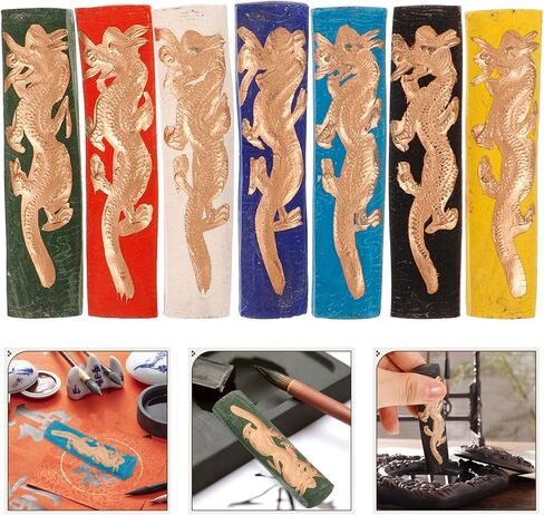 EXCEART 7pcs Ink Stick Chinese Ink Block Calligraphy Paintings Ink Sticks Dragon Pattern for Chinese Calligraphy Writing Japanese Sumi Practice Set Traditional Chinese Ink Stick Set in Saudi Arabia