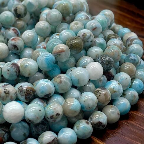 ABCGEMS Dominican Republic Larimar Beads with Black Iron Oxide Inclusion (These Hematite Inclusion Manifest as Black Streaks Providing a Striking Contrast) Smooth Round 12mm in Saudi Arabia