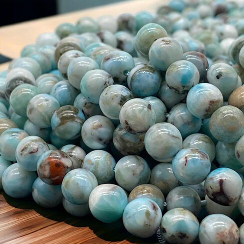 ABCGEMS Dominican Republic Larimar Beads with Black Iron Oxide Inclusion (These Hematite Inclusion Manifest as Black Streaks Providing a Striking Contrast) Smooth Round 12mm in Saudi Arabia