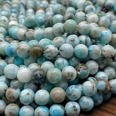 ABCGEMS Dominican Republic Larimar Beads with Black Iron Oxide Inclusion (These Hematite Inclusion Manifest as Black Streaks Providing a Striking Contrast) Smooth Round 12mm in Saudi Arabia