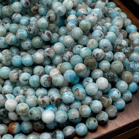 ABCGEMS Dominican Republic Larimar Beads with Black Iron Oxide Inclusion (These Hematite Inclusion Manifest as Black Streaks Providing a Striking Contrast) Smooth Round 12mm in Saudi Arabia