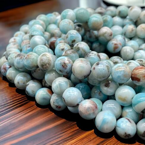 ABCGEMS Dominican Republic Larimar Beads with Black Iron Oxide Inclusion (These Hematite Inclusion Manifest as Black Streaks Providing a Striking Contrast) Smooth Round 12mm in Saudi Arabia