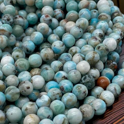 ABCGEMS Dominican Republic Larimar Beads with Black Iron Oxide Inclusion (These Hematite Inclusion Manifest as Black Streaks Providing a Striking Contrast) Smooth Round 12mm in Saudi Arabia