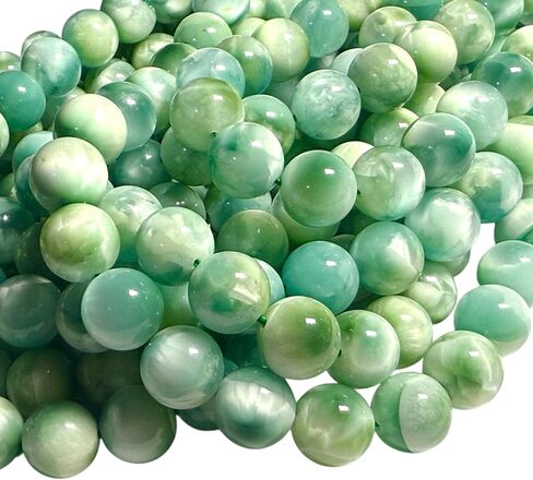 ABCGEMS Dominican Republic Larimar Beads with Black Iron Oxide Inclusion (These Hematite Inclusion Manifest as Black Streaks Providing a Striking Contrast) Smooth Round 12mm in Saudi Arabia