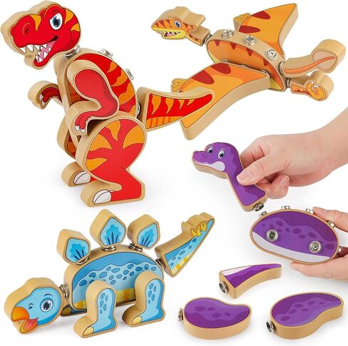 Coogam Dinosaur Snap Together Building Toys ، Wooden Take Dired Dinosaur Playset ، STEM Montessori Educational Fine Motor Skill Gail in Kuwait