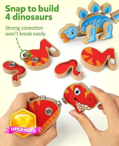 Coogam Dinosaur Snap Together Building Toys ، Wooden Take Dired Dinosaur Playset ، STEM Montessori Educational Fine Motor Skill Gail in Kuwait