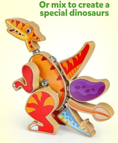 Coogam Dinosaur Snap Together Building Toys ، Wooden Take Dired Dinosaur Playset ، STEM Montessori Educational Fine Motor Skill Gail in Kuwait