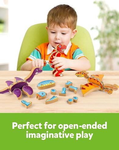 Coogam Dinosaur Snap Together Building Toys ، Wooden Take Dired Dinosaur Playset ، STEM Montessori Educational Fine Motor Skill Gail in Kuwait
