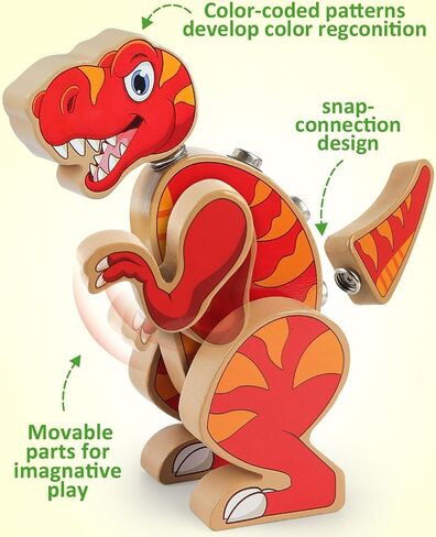 Coogam Dinosaur Snap Together Building Toys ، Wooden Take Dired Dinosaur Playset ، STEM Montessori Educational Fine Motor Skill Gail in Kuwait
