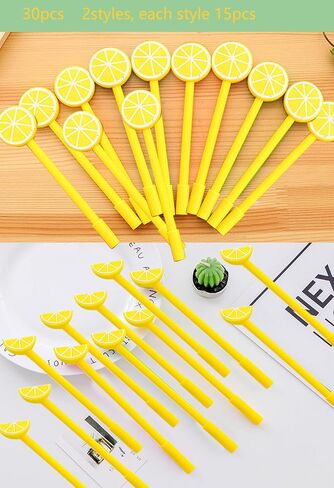 YYaaloa 30pcs Lemon Pens Cute Gel Ink Pens 0.5mm Black Ink Novelty Pens for Child, Women Coworkers Office School Home Wedding Bridal Shower Gifts Party Supplies (Cute Lemon 30pcs) in Kuwait