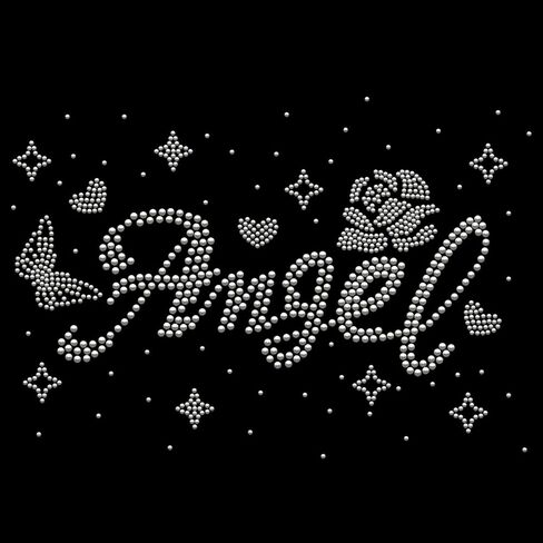 Angel Rhinestone Iron on Hotfix Transfer Star Rose Bling Iron on Transfers Decal Word Sparkly Crystal T-Shirt Transfer for Clothing Bags Hats Pants Decoration DIY Decals in Saudi Arabia