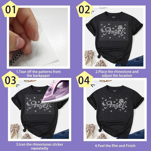 Angel Rhinestone Iron on Hotfix Transfer Star Rose Bling Iron on Transfers Decal Word Sparkly Crystal T-Shirt Transfer for Clothing Bags Hats Pants Decoration DIY Decals in Saudi Arabia