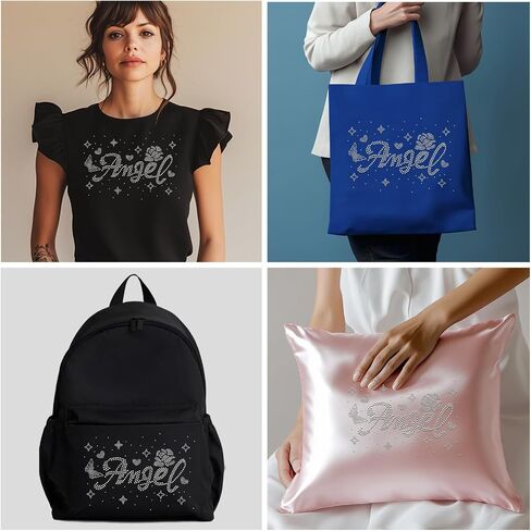 Angel Rhinestone Iron on Hotfix Transfer Star Rose Bling Iron on Transfers Decal Word Sparkly Crystal T-Shirt Transfer for Clothing Bags Hats Pants Decoration DIY Decals in Saudi Arabia