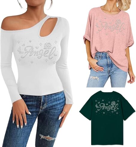 Angel Rhinestone Iron on Hotfix Transfer Star Rose Bling Iron on Transfers Decal Word Sparkly Crystal T-Shirt Transfer for Clothing Bags Hats Pants Decoration DIY Decals in Saudi Arabia