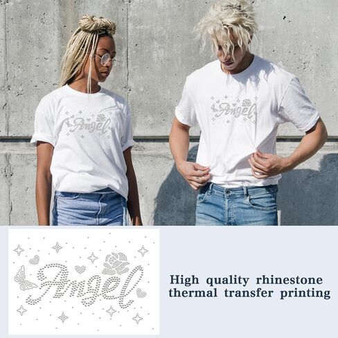 Angel Rhinestone Iron on Hotfix Transfer Star Rose Bling Iron on Transfers Decal Word Sparkly Crystal T-Shirt Transfer for Clothing Bags Hats Pants Decoration DIY Decals in Saudi Arabia