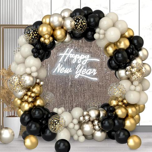 Black and Gold Balloon Garland Arch Kit for Birthday Party Decorations, 152pc White Sand Confetti Champagne New Years Eve Party Balloons for Graguations Decorations,Birthday Wedding Party Decor in Saudi Arabia